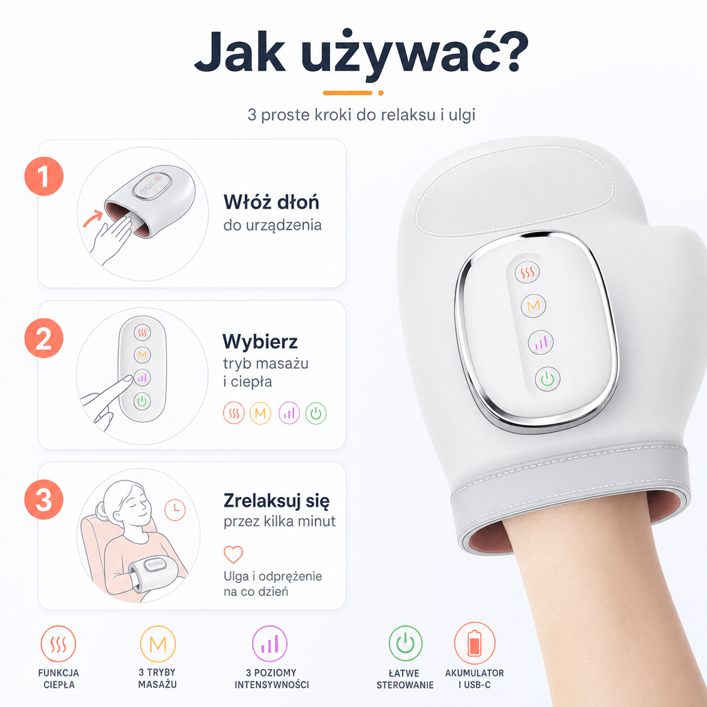 Masażer Dłoni z Kompresją Cieplną